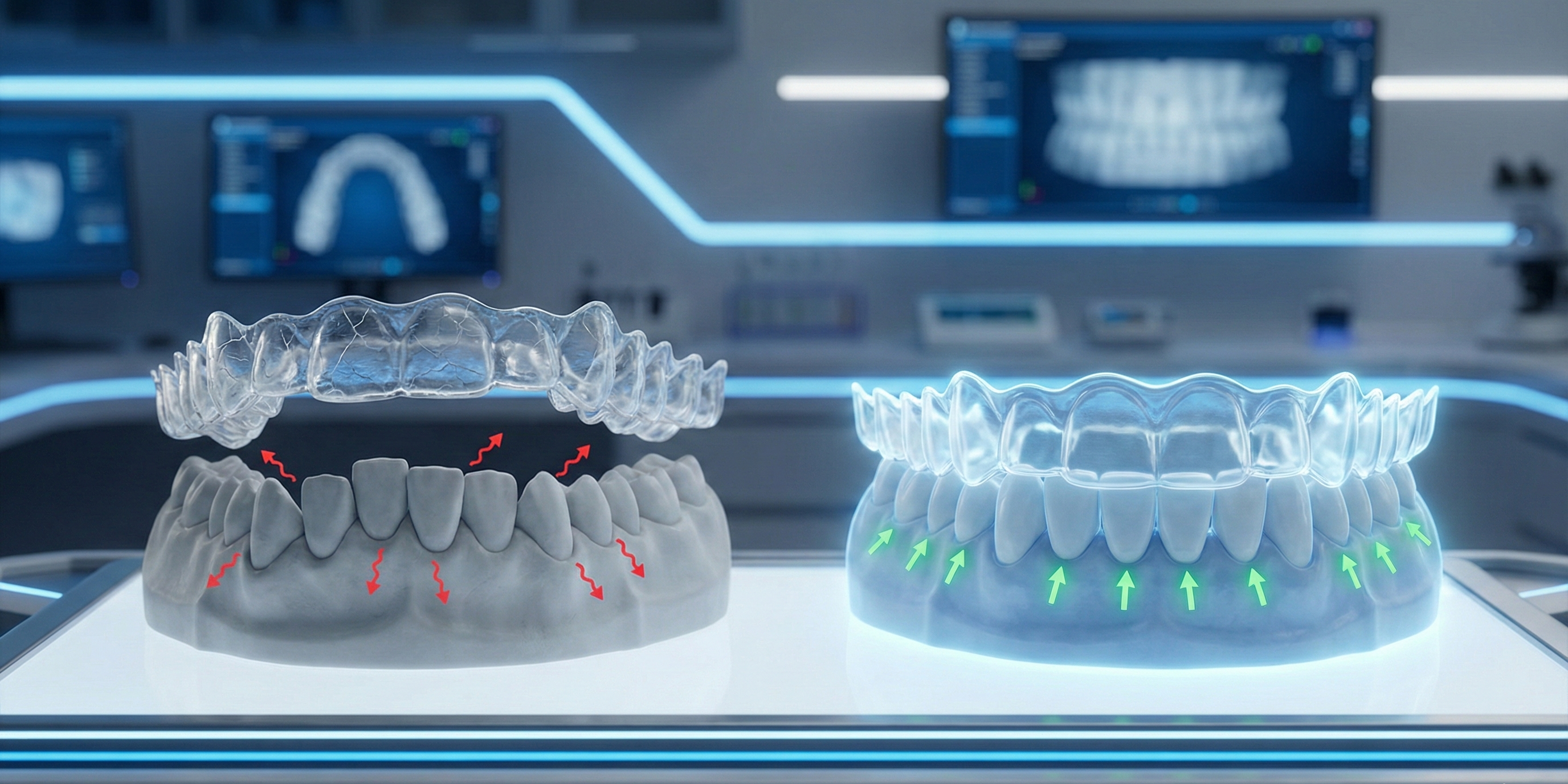 comparison image showing normal clear aligner treatment vs smile perfect clear aligners 